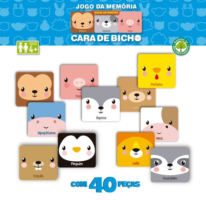 Jogo Educativo Memória Animais Divertidos 40 Peças Pais e Filhos 2203 -  Jogos de Memória e Conhecimento - Magazine Luiza