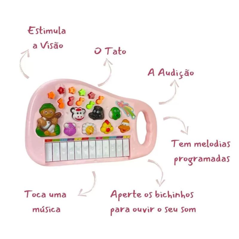 Piano Musical Infantil Fazendinha Rosa Art Brink