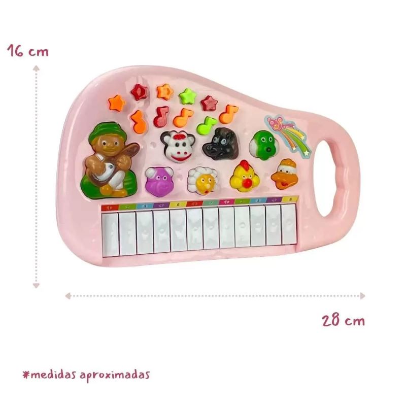 Piano Infantil Musical Educativo + Kit 3 Chocalhos Para Bebe