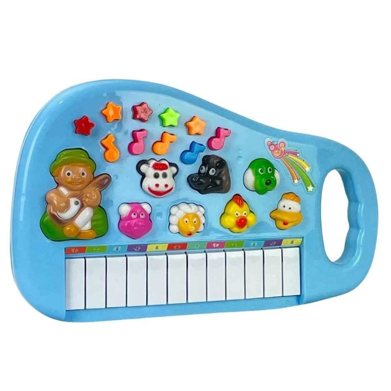Piano Teclado Infantil Musical Bichos Fazendinha Azul Art Brink