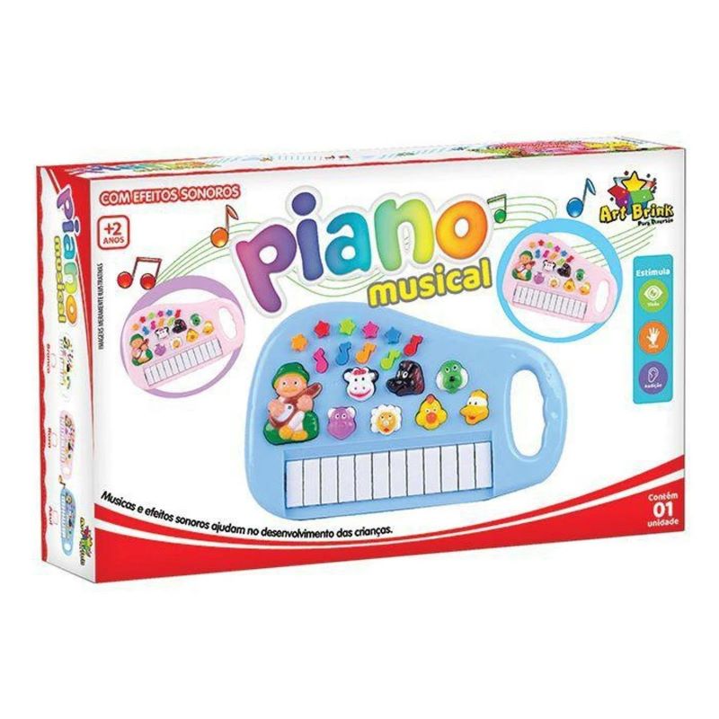 Piano Teclado Infantil Musical Bichos Fazendinha Azul Art Brink