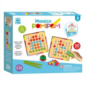Jogo Educativo Montar Mosaico Pompom Madeira Nig